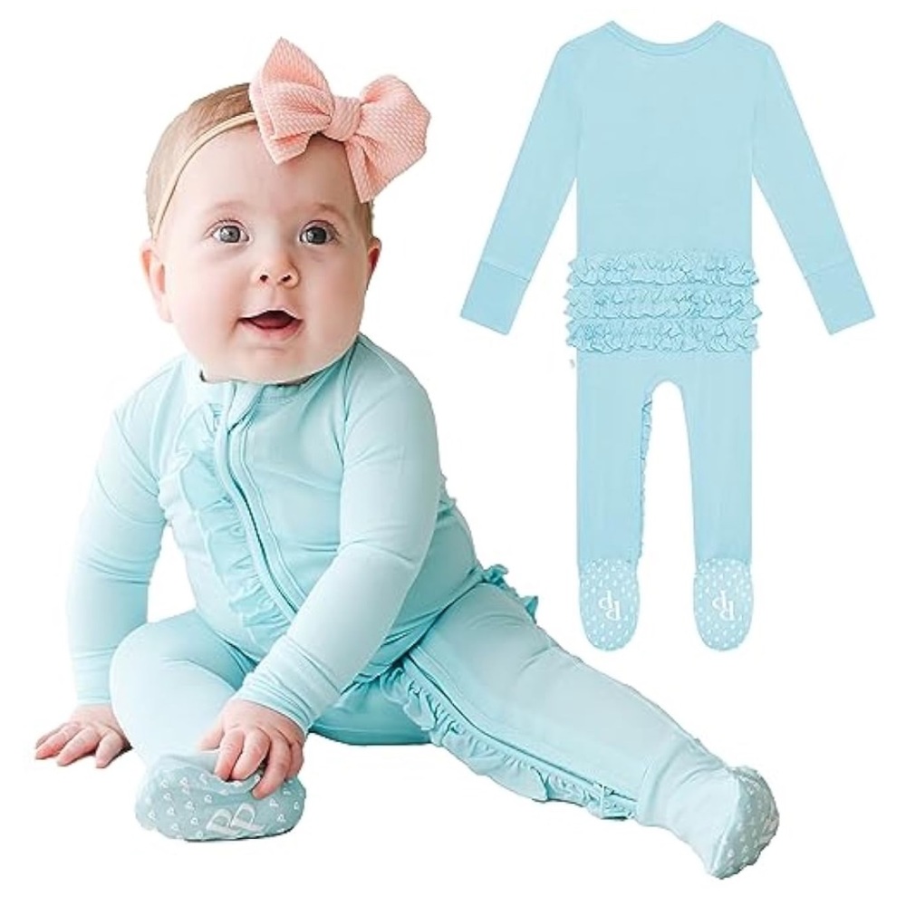 Posh Peanut Girls Pale Blue Ruffle Onesie Pajamas SOLD OUT Color